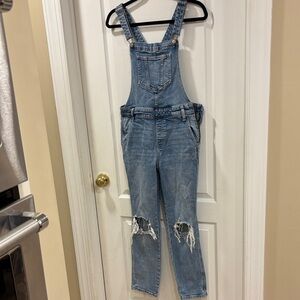 Old Navy Light Blue Distressed Denim Overalls